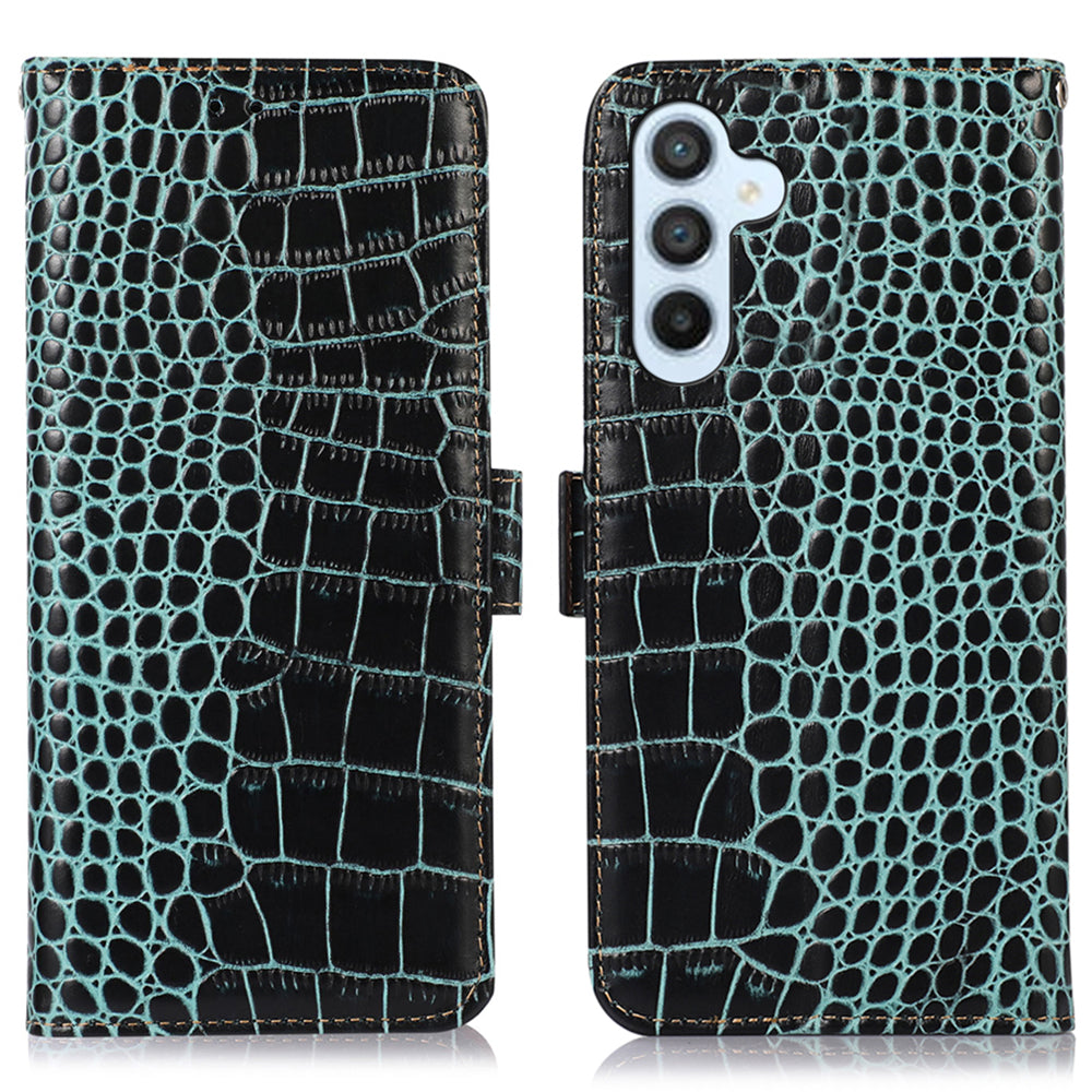 Wallet Phone Case for Samsung Galaxy S23 FE RFID Blocking Genuine Cow Leather Crocodile Texture Stand Cover Wallet Phone Case for Samsung Galaxy S23 FE RFID Blocking Genuine Cow Leather Crocodile Texture Stand Cover